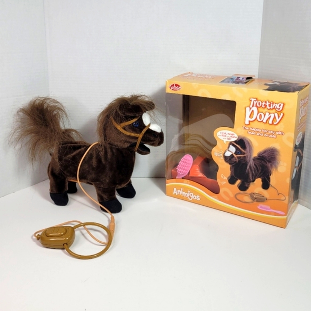 Trotting Pony the Happy Horsey with Lead and Brush with Sound Animigos NOB